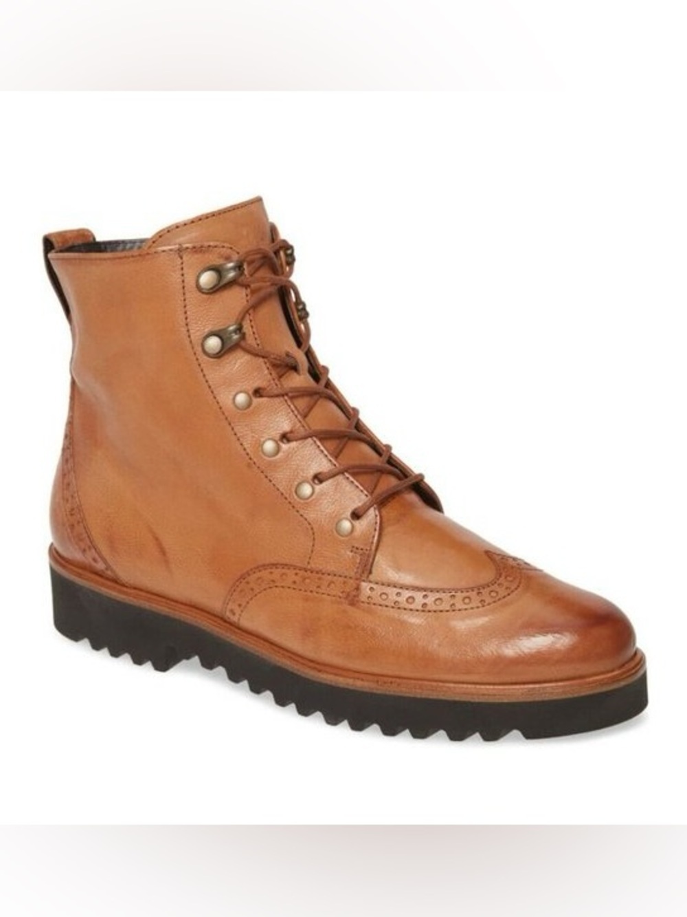 Paul Green Beau wingtip leather Boots side zip UK 6.5 US 9